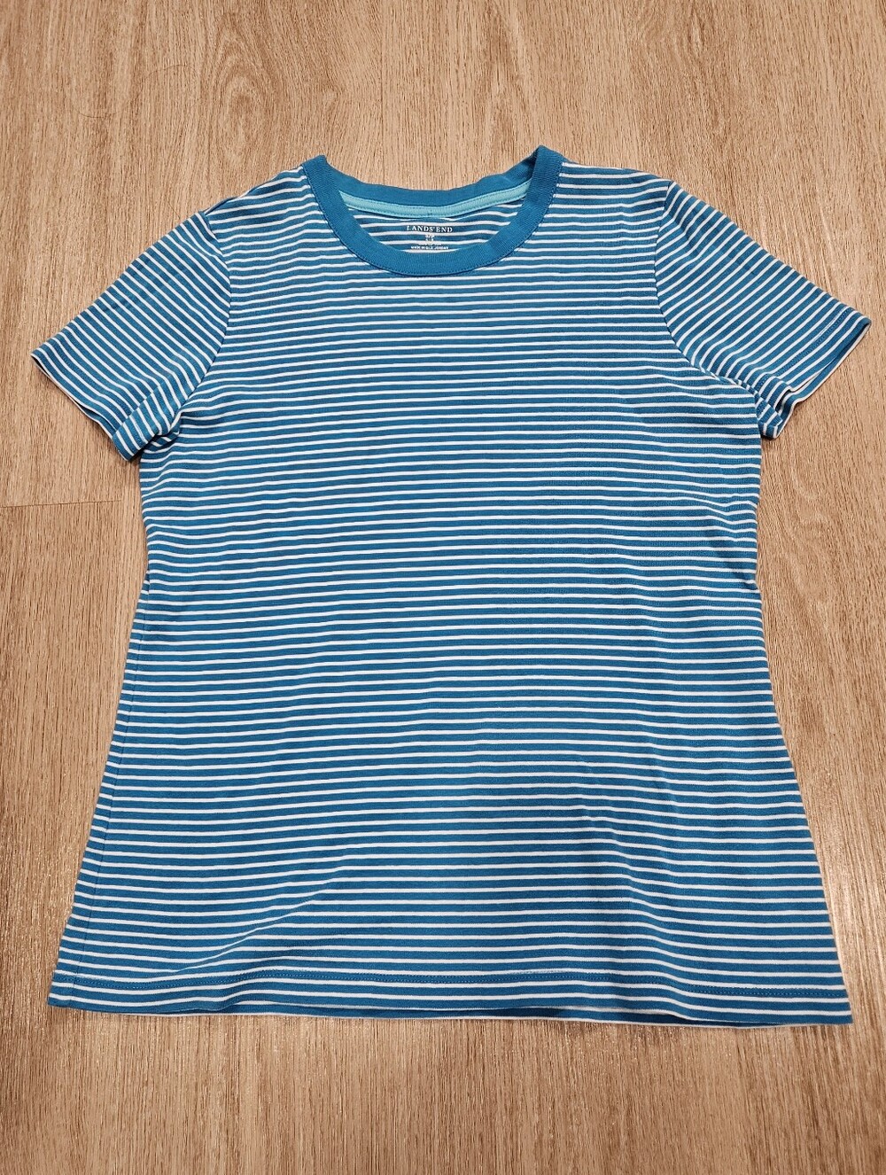Lands' End Blue White Striped Short Sleeve Crewneck T-Shirt 100% Cotton (Size S)
